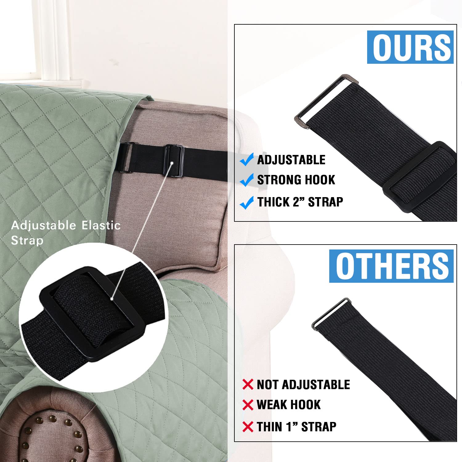 H.Versailtex Sofa Protector For Dogs/Cats/Pets Sofa Covers Slipcover Quilted Couch Coveres Loveseat Covers With Non Slip Elastic Strap Water Resistant Seat Width: 46' (Loveseat, Sage/Beige)