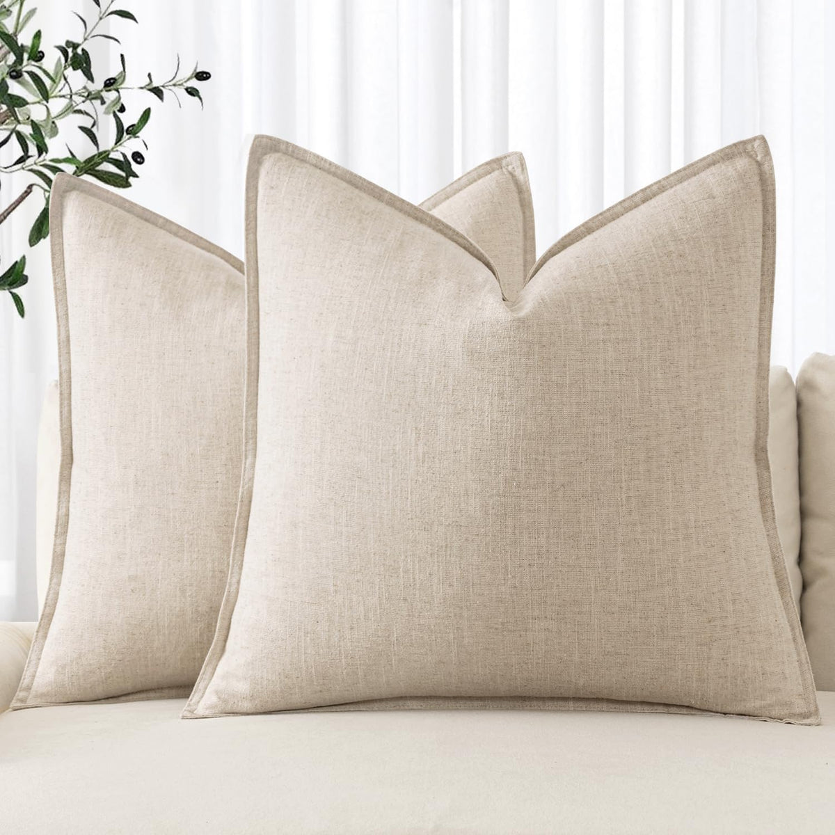 Miulee Linen Pillow Covers 26X26 Inch Natural Beige Decorative Throw Pillow Covers Pack Of 2 Soft Accent Farmhouse Couch Christm