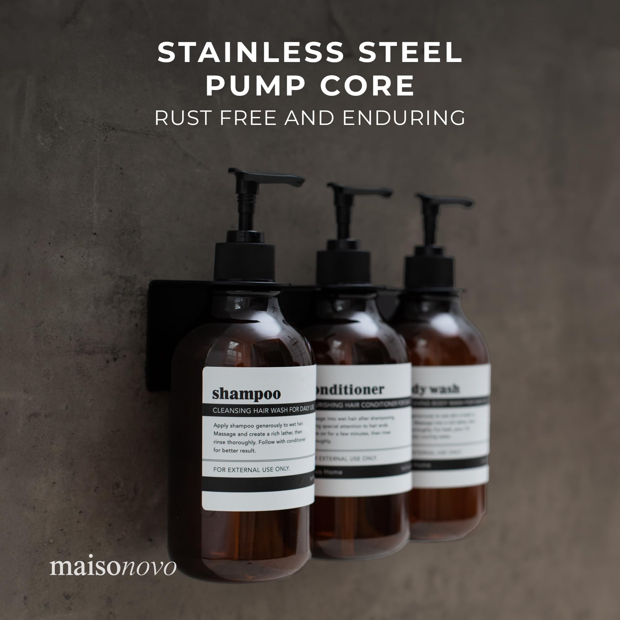 Maisonovo Shampoo And Conditioner Dispenser - Shower Soap Dispenser Wall Mounted - 16.9 Fl Oz Set Of 1 Amber Plastic Bottles Bla