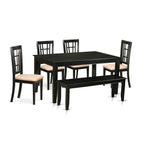 East West Furniture DUNI6-BLK-C 6 Piece Dining Table Set Contains a Rectangle Wooden Table and 4 Linen Fabric Dining Room Chairs with a Bench, 36x60 Inch, Black