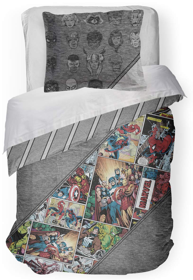 Jay Franco Marvel Comics 80Th Anniversary Twin Comforter & Sham Set - Super Soft Kids Reversible Bedding - Fade Resistant Microf