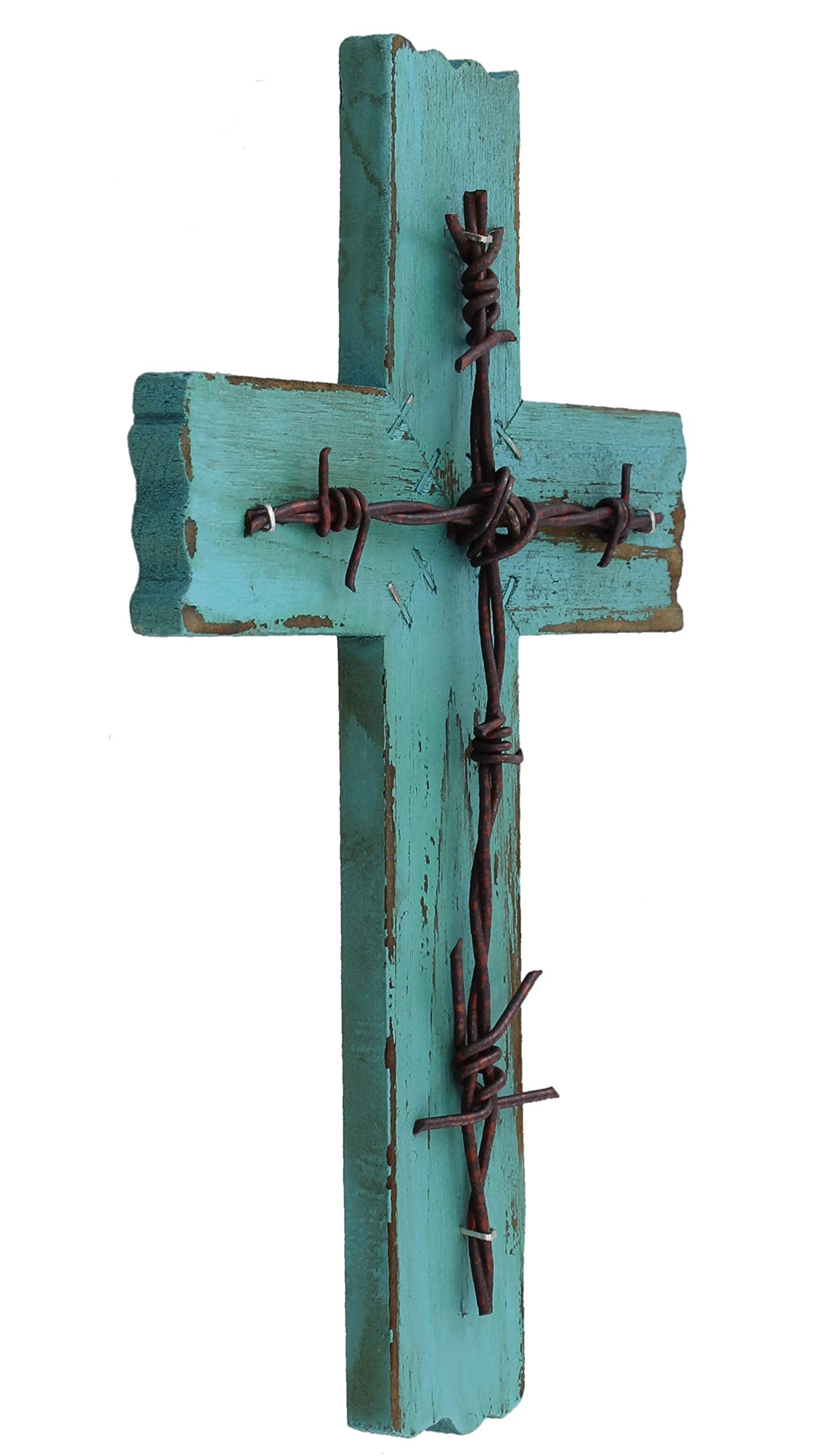 RWI Simple 10 1/2 Weathered Wood & Barbwire Decorative Wall Cross - Shabby Chic Chalk Paint Look