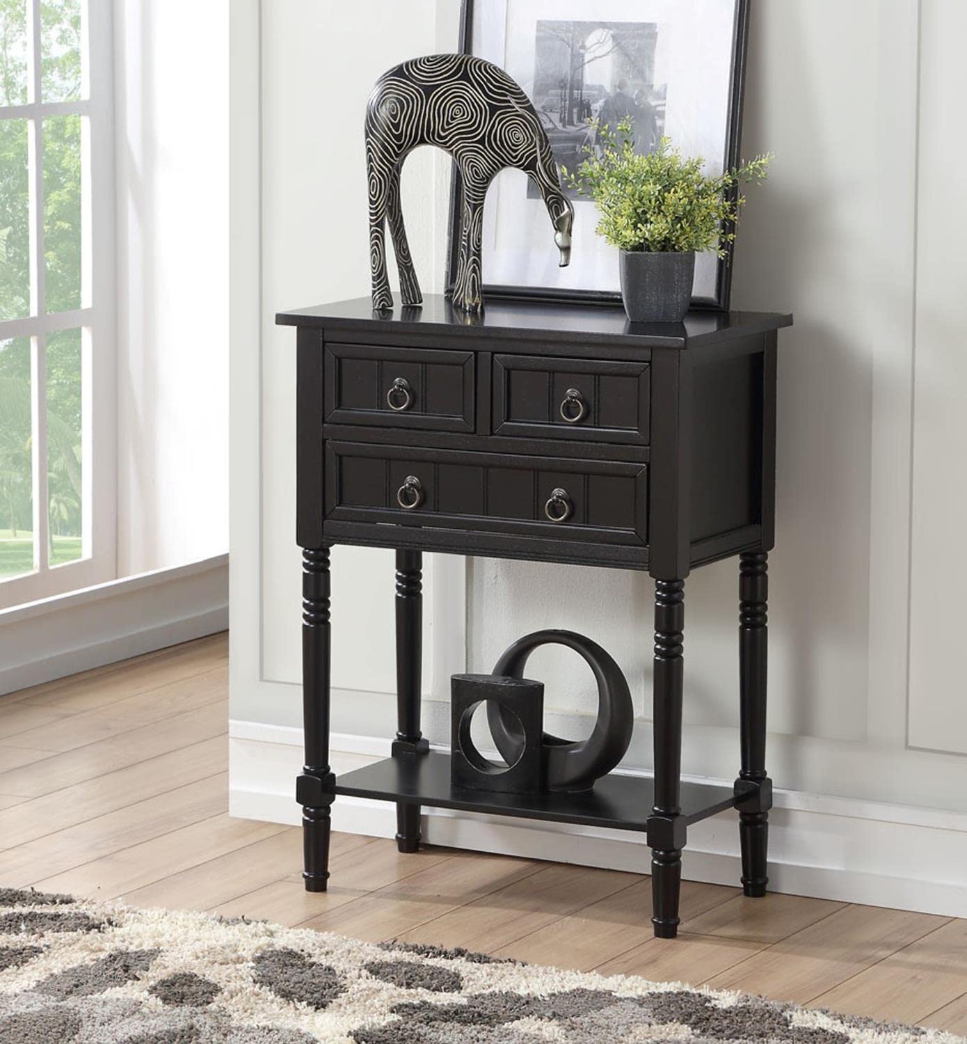 Convenience Concepts Kendra 3 Drawer Hall Table with Shelf, Black