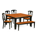 East West Furniture PFKE6-BCH-W 6 Piece Dining Table Set Contains a Square Dining Room Table with Butterfly Leaf and 4 Wooden Seat Chairs with a Bench, 54x54 Inch, Black & Cherry