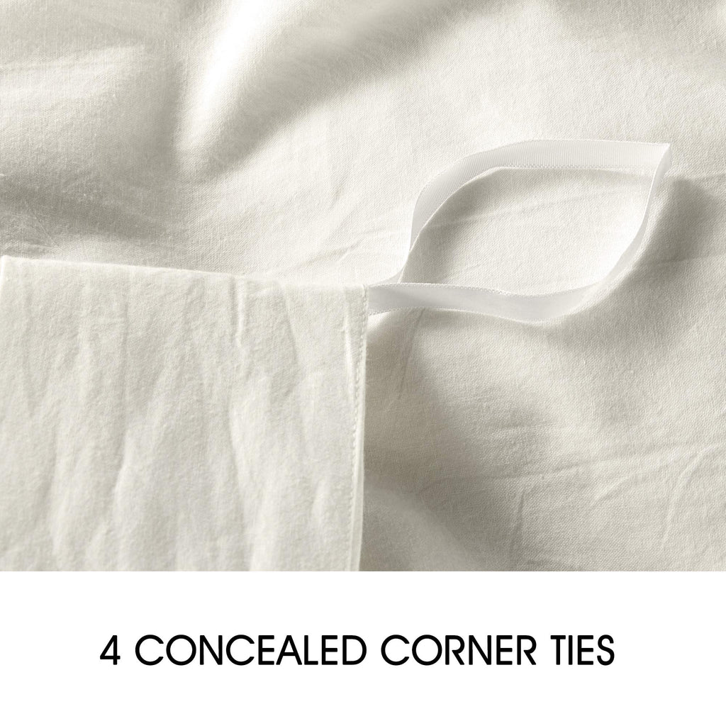 Jellymoni White Duvet Cover Queen Size - 100% Washed Cotton Linen Like Textured Comforter Cover, 3 Pieces Breathable Soft Beddin