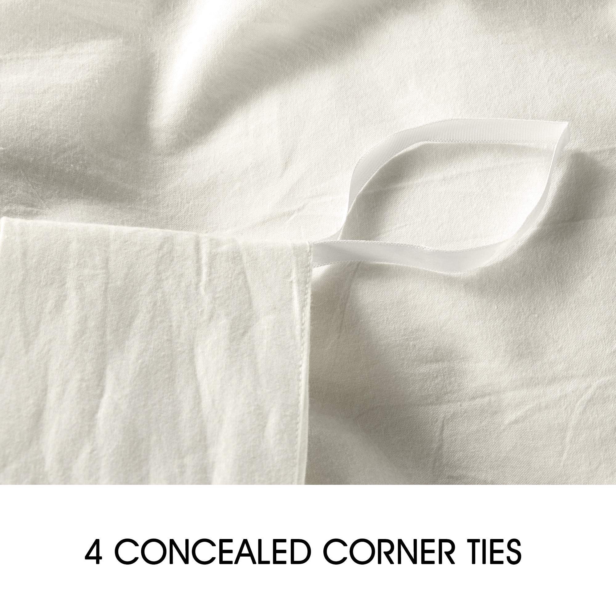 Jellymoni White Duvet Cover Queen Size - 100% Washed Cotton Linen Like Textured Comforter Cover, 3 Pieces Breathable Soft Beddin