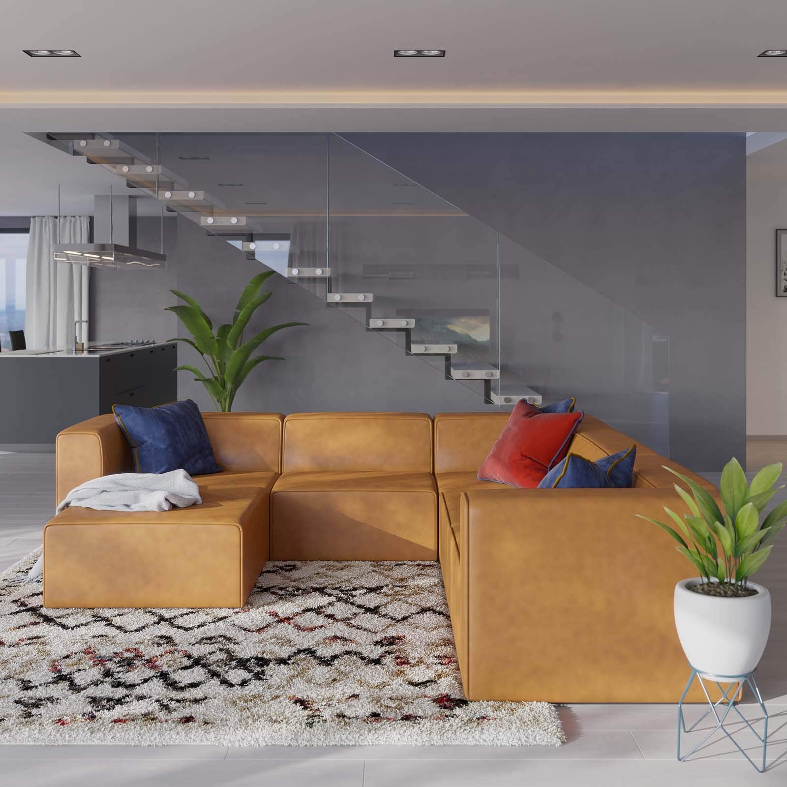 Modway Mingle Vegan Leather 6-Piece Furniture Set in Tan