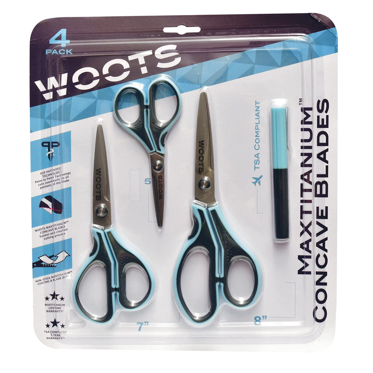 Maxtitanium Club Pack 8' 7' 5' & Travel Non-Stick Ambitextrous Scissors With Dual Curved Technology Hd For Shipping Office Sc