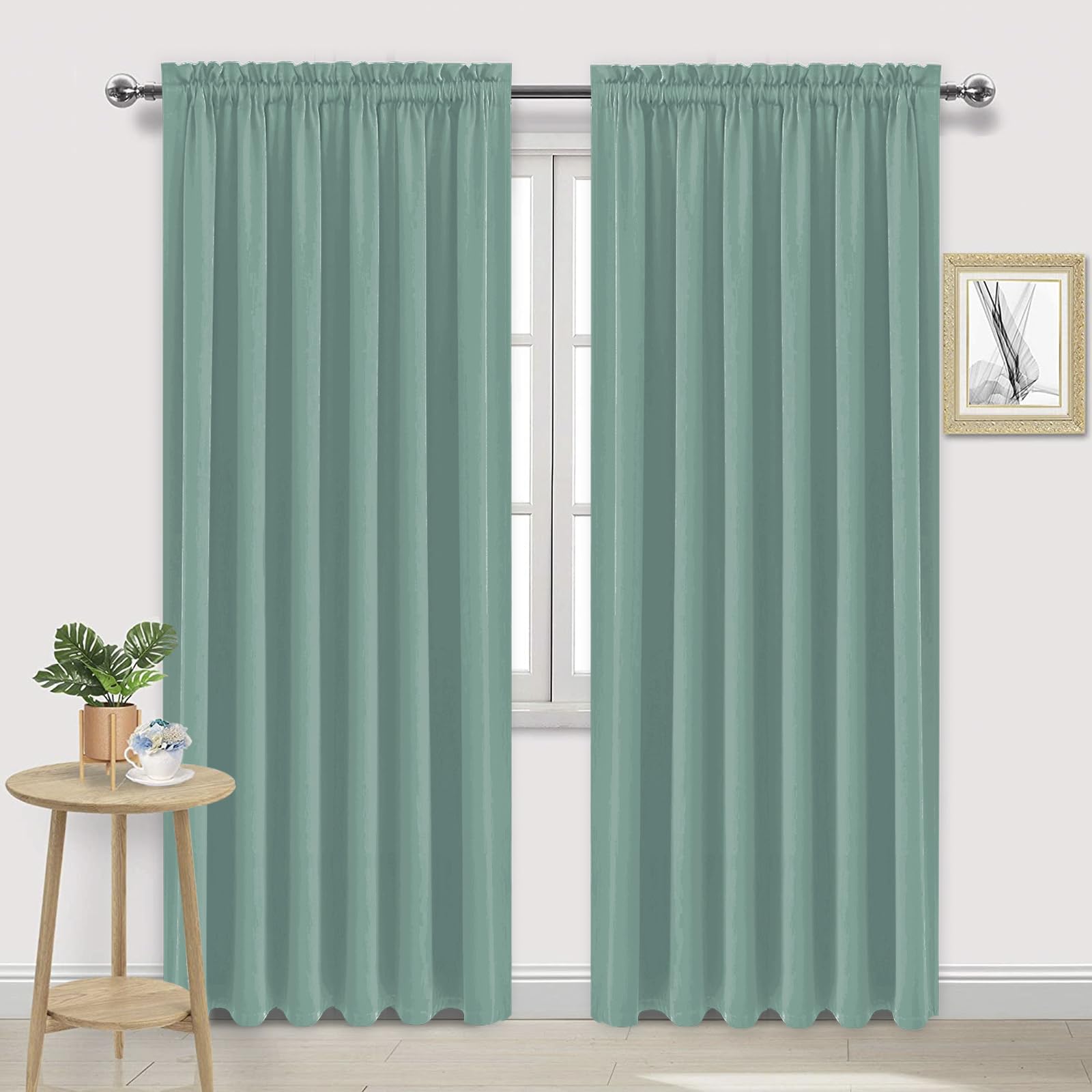 Dwcn Blackout Curtains For Living Room Thermal Insulated, Energy Saving & Noise Reducing Bedroom Curtains, Sage Green, W 60X L 8
