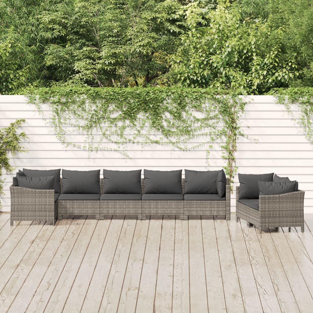 vidaXL Patio Furniture Set 8 Piece, Garden Sofa Set with Cushions, Patio Lounge Set Rattan Outdoor Sectional Sofa, Gray Poly Rattan