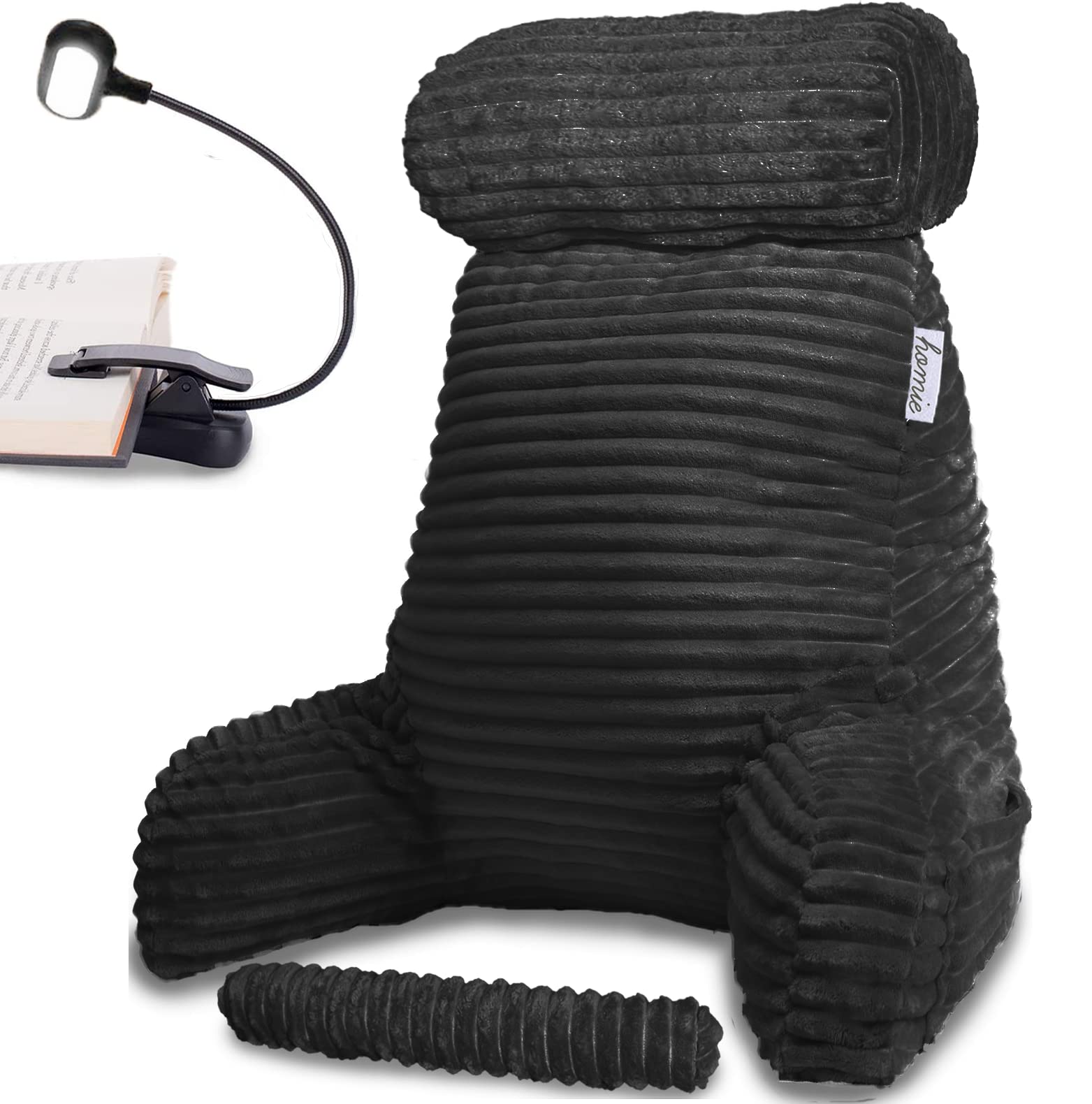Homie Reading Bed Rest Pillow With Reading Light And Wrist Support, Has Arm Rests, And Back Support For Lounging, Reading, Worki