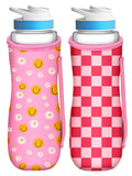 Toykee Water Bottle Sleeve For Cirkul 22 Oz - 2 Pack Bottles Cover Holder Carrier Bag With Side Handle Pink Plaid And Daisy Smil