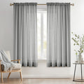 Melodieux Silver Gray Semi Sheer Curtains 72 Inches Long for Bedroom, Living Room Linen Look Privacy Window Rod Pocket Sheer Dra