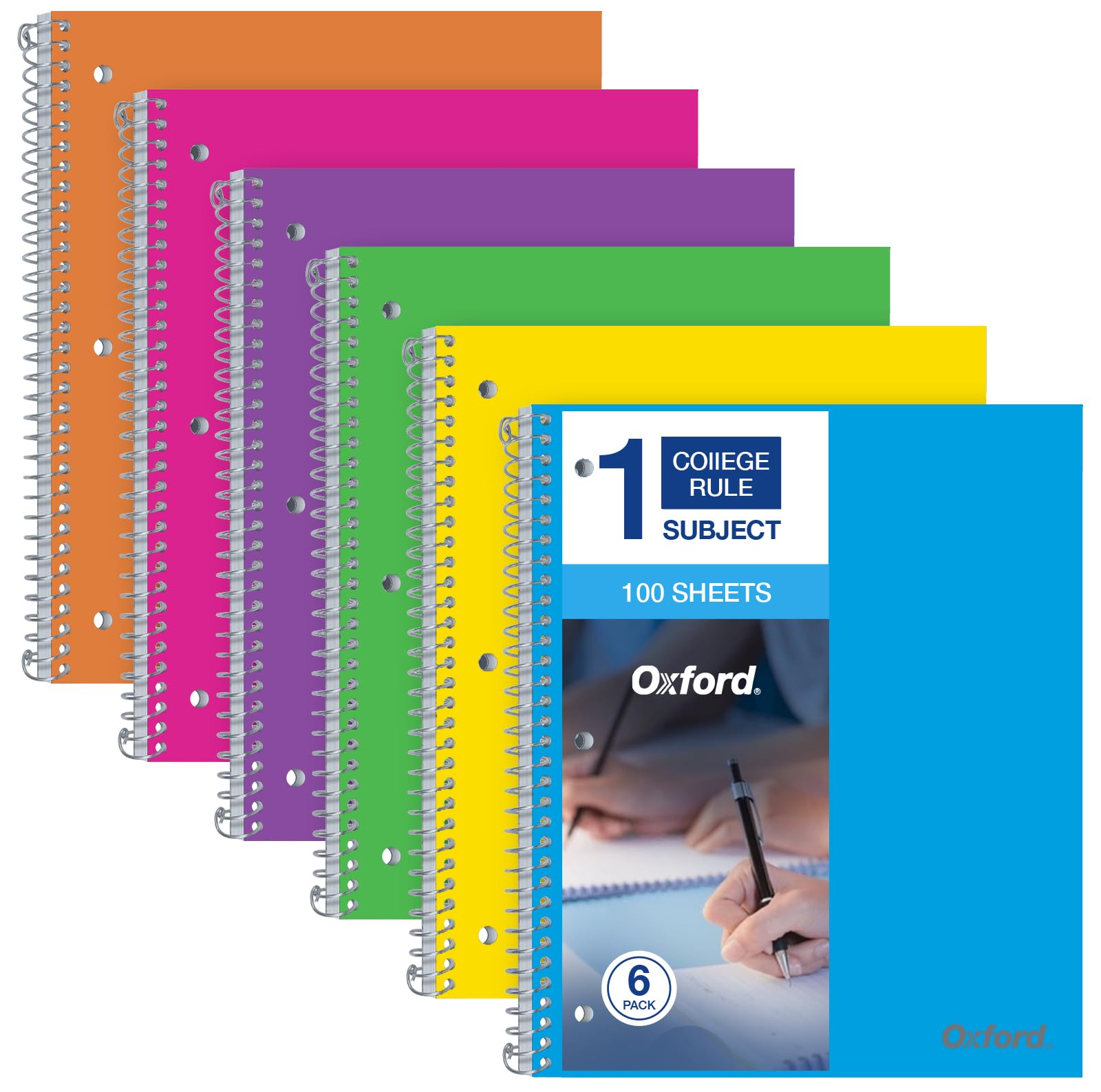 Oxford Spiral Notebook 8.5 X 11, Pack Of 6, College Ruled, 1 Subject, Water Resistant Cover, 100 Sheets