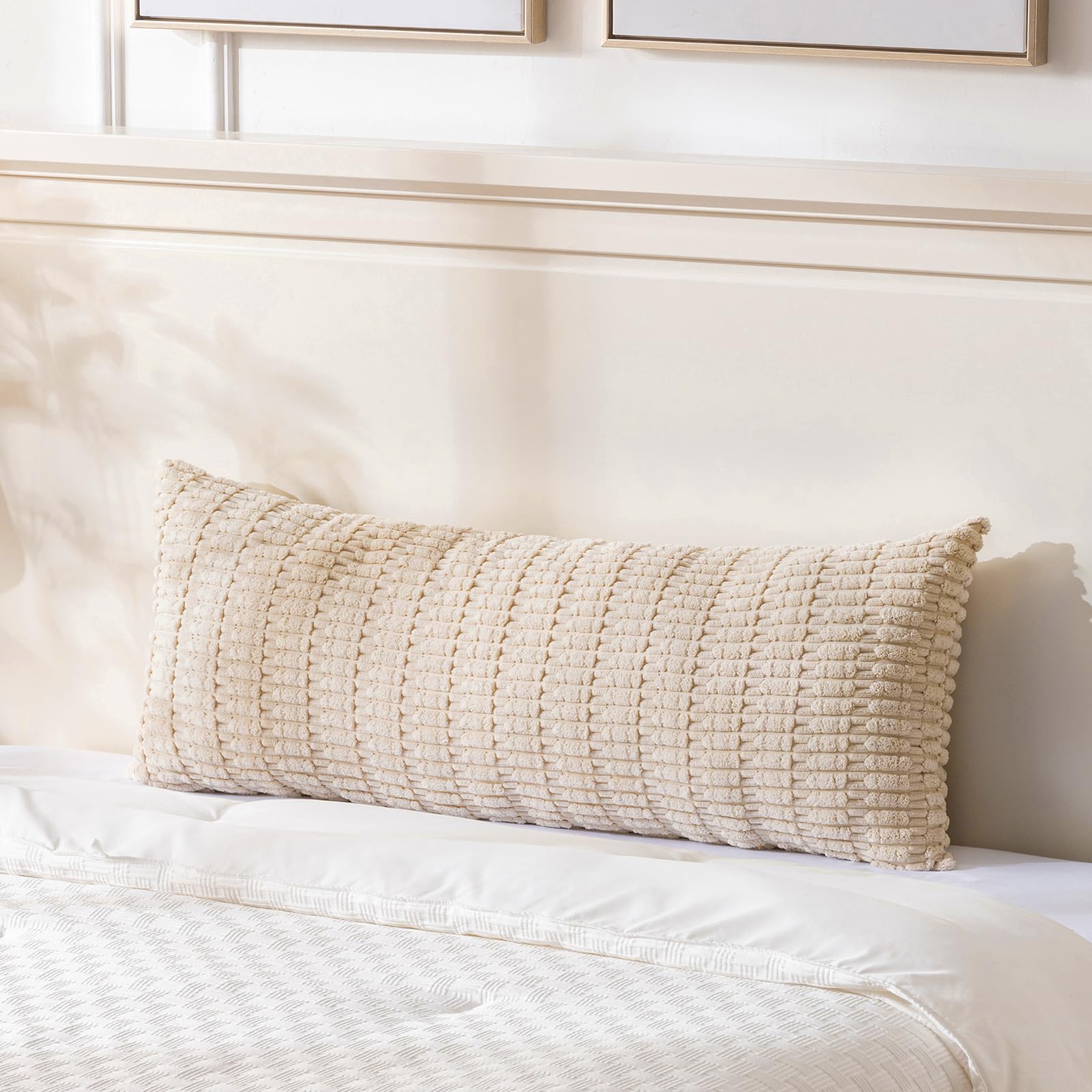 Fancy Homi Tan Long Body Lumbar Lumbar Decorative Throw Pillow Cover 14X36 Inch For Bed Couch Bedroom Bench, Soft Corduroy Recta