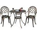 Giantex 3Pcs Bistro Table Set Cast Aluminum Outdoor Patio Furniture Set Round Table W/Removable Ice Bucket, 2 Chairs Antique Garden Furniture Weather Resistant (Antique Bronze)