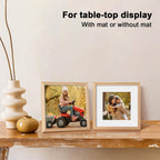 KINLINK 9x9 Wood Picture Frames Natural with Acrylic Front, Set of 4, 7x7 with Mat, Tabletop and Wall Mount