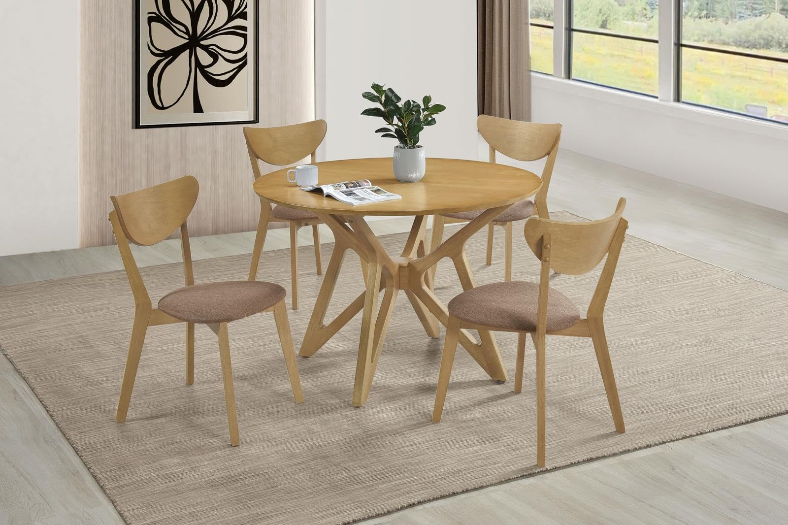 Coaster Elowen 5-Piece Round Solid Wood Dining Set Light Walnut