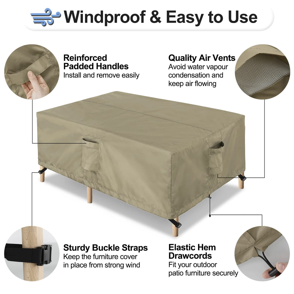 Outdoorlines Outdoor Waterproof Patio Table Furniture Set Covers - Rectangle Couch Sectional Cover Outside Weatherproof Patio Furniture Covering For Deck, Lawn And Backyard 130'L X 84'W X 28'H, Camel