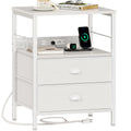 Furologee Night Stand with Charging Station, Bedside Table with Fabric Drawers, End Table with USB Ports & Outlets, White Nights