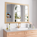 Amorho 40X32 Inch Bathroom Mirror for Wall, Oak Wood Grain Metal Framed Mirror, Anti-Rust, Hang Horizontally/Vertically, Suitabl