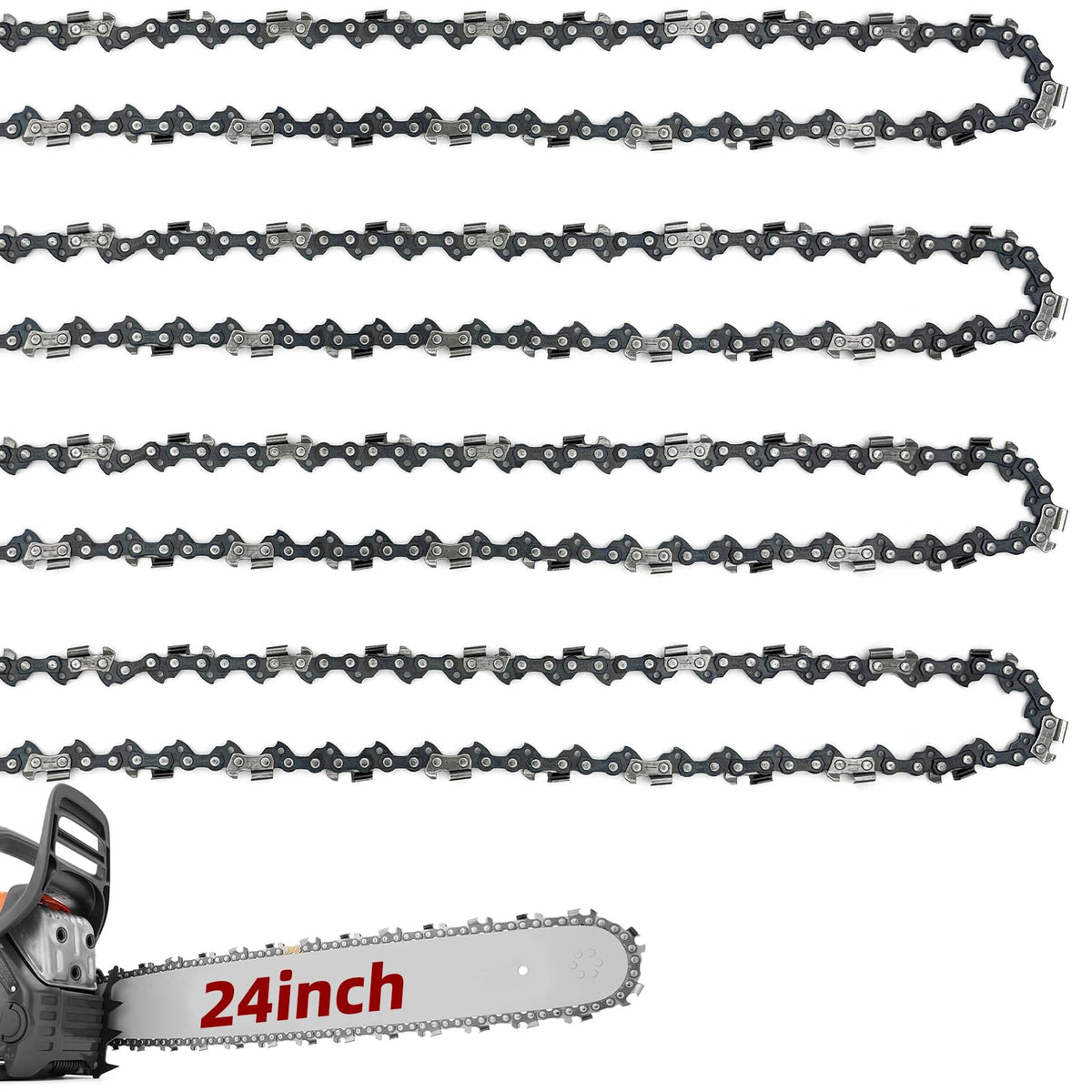 4 Pack 24 Inch Chainsaw Chain .050' Gauge, 3/8' Pitch, 84 Drive Links, 24 Inch Replacement Chains Fit For Husqvarna 460, 460 R