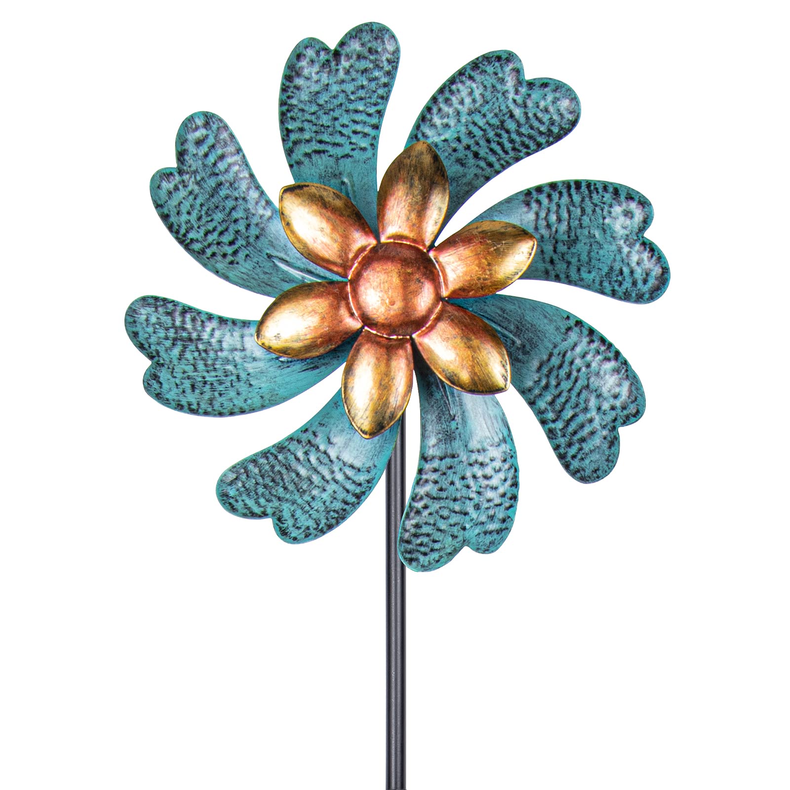 Mumtop Wind Spinners 45.7 Inch Cyan Kinetic Sculpture Metal Windmill With Stake For For Patio Lawn Outdoor Yard Lawn Garden