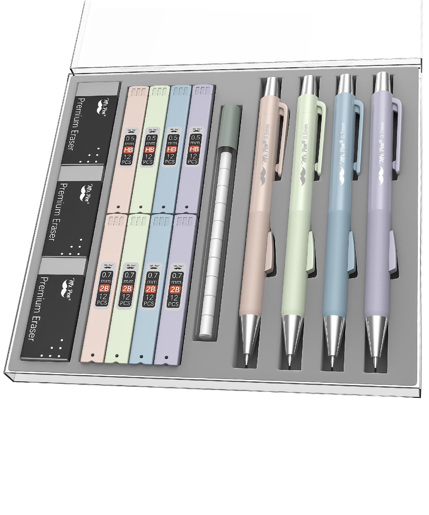 Mr. Pen- Pastel Mechanical Pencil Set, 4 Pack, 2 Sizes, 0.5 & 0.7Mm, Fast Click Aesthetic Mechanical Pencils Set, Pastel Mechani
