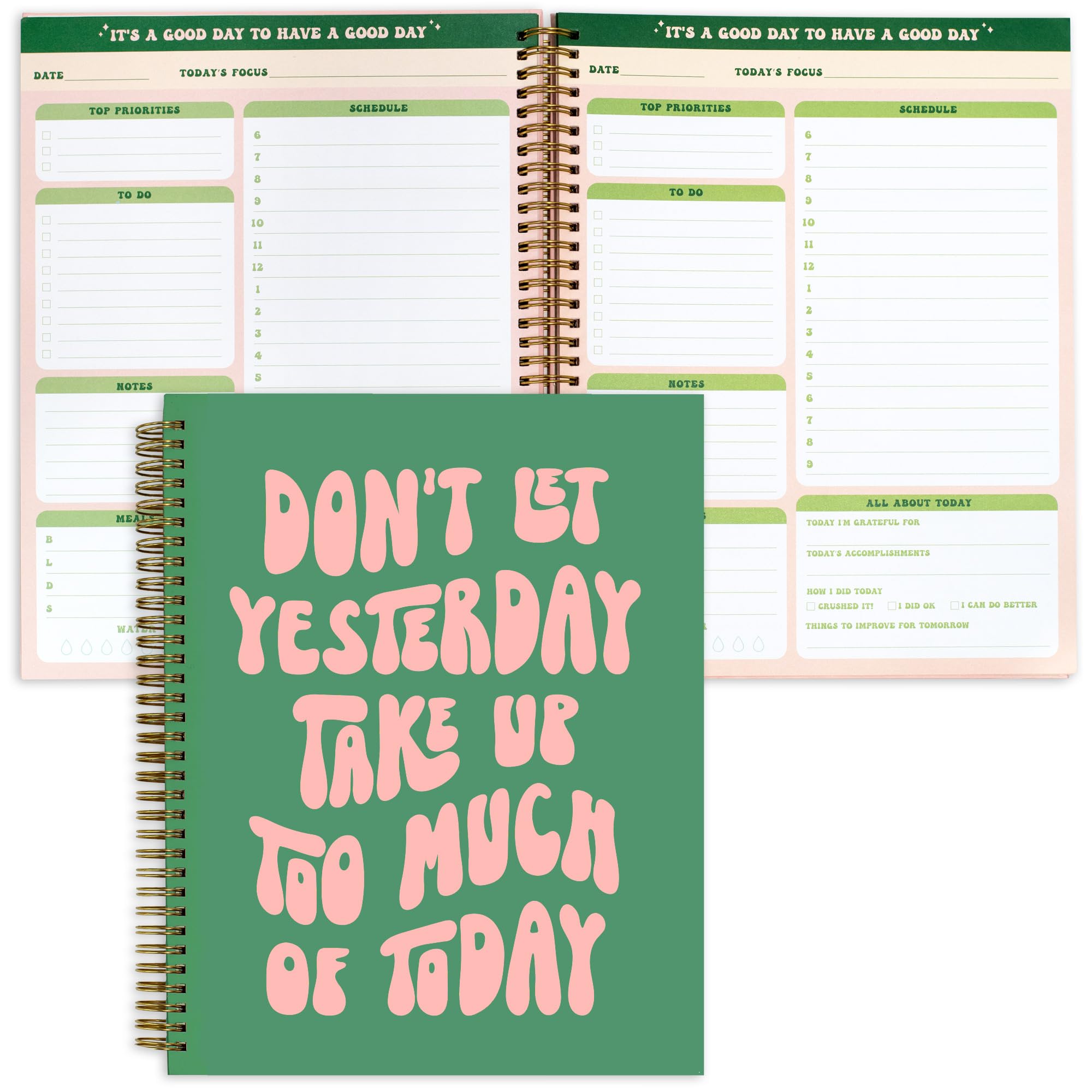Undated Daily Planner Notebook 8.5X11, Cute Planner Notebook, Pink Green To Do List Notebook, Large Hardcover Spiral Schedule No