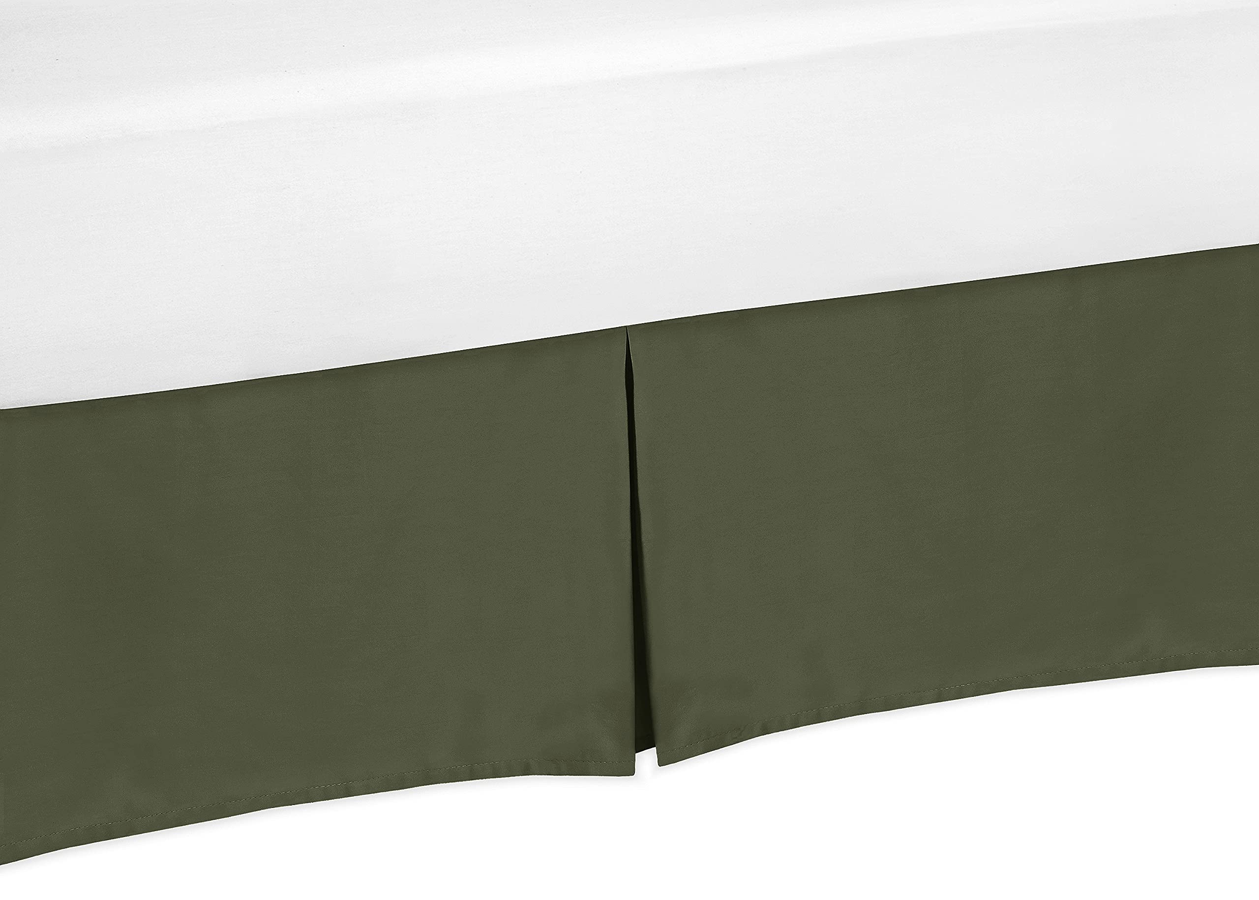Sweet Jojo Designs Dark Green Queen Bed Skirt Dust Ruffle - Solid Color Hunter Forest Olive for Rustic Woodland Camo Deer Collec