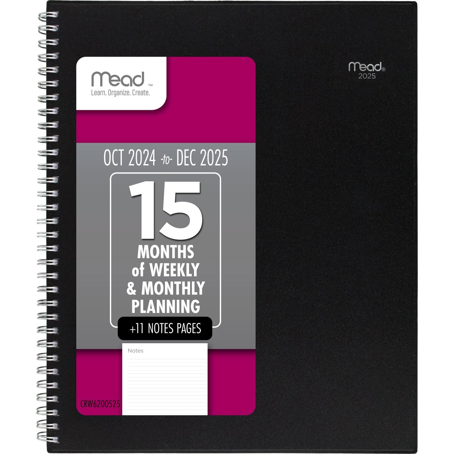 Mead 2025 Planner, Weekly & Monthly, 15-Month, 8-1/2' X 11', Large, Basic, Black (Crw6200525)