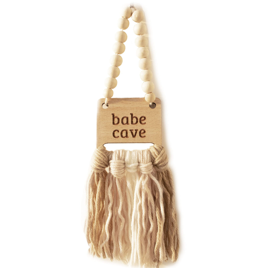 Decocove Babe Cave Sign - Wood Bead Garland - Boho Nursery Wall Decor for Girls and Boys - Neutral Home Decor - Baby Decor for N
