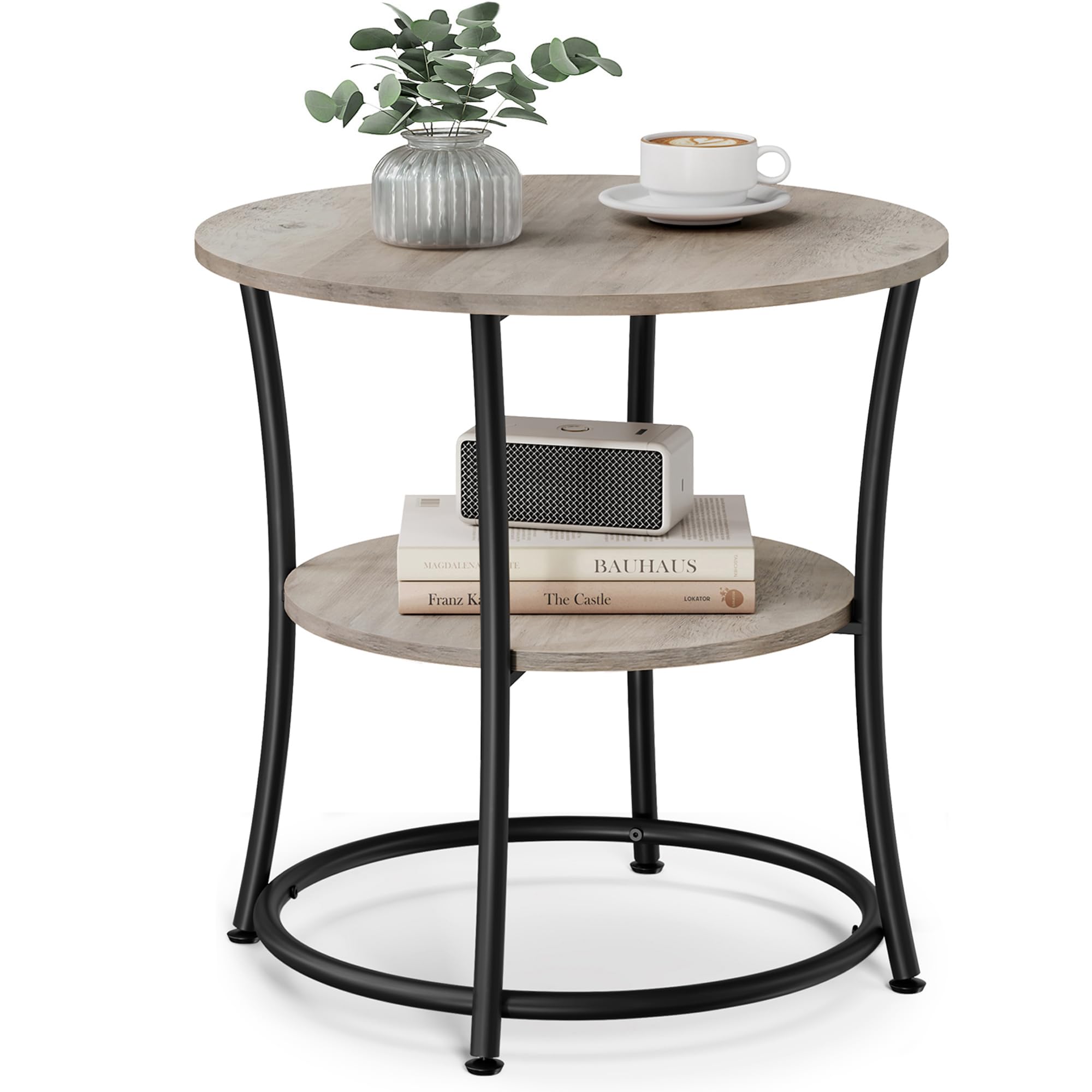 VASAGLE Side Table, Round End Table with 2 Shelves for Living Room, Bedroom, Nightstand with Steel Frame for Small Spaces, Outdo