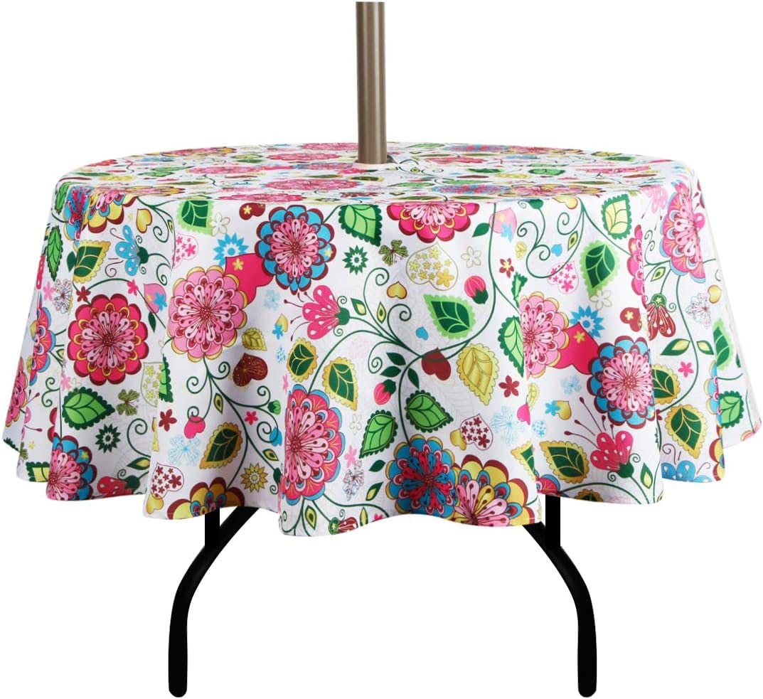 Ehousehome Outdoor Indoor 70Inch Round Tablecloth With Umbrella Hole And Zipper, Waterproof Zippered Patio Table Cloths, Spring/