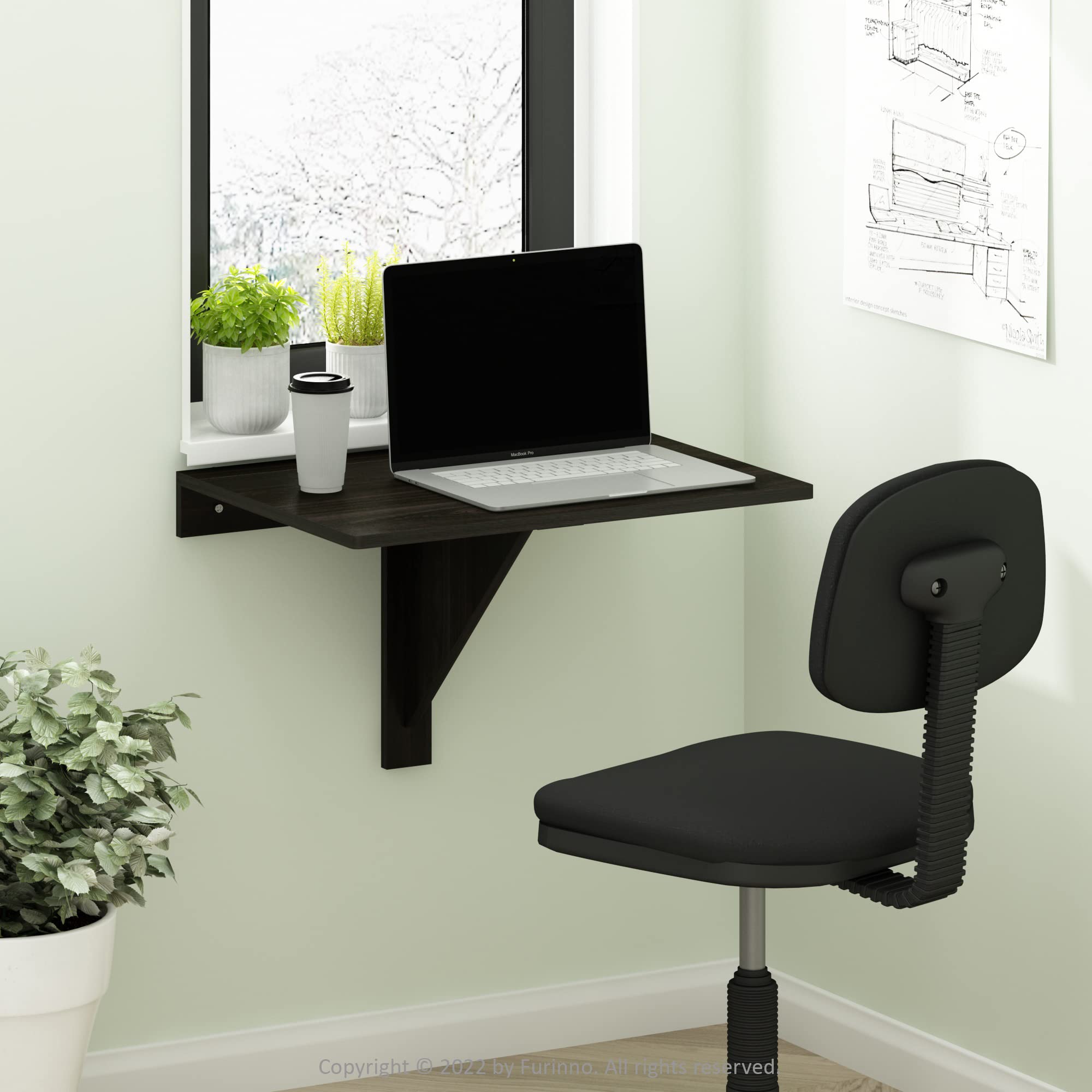 Furinno Hermite Wall Mounting Folding Table, Espresso