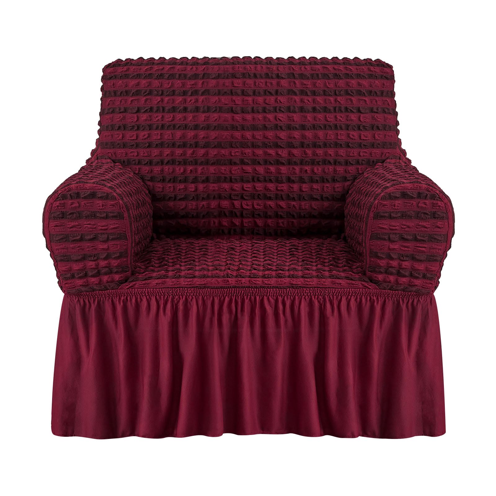 Niceec Armchair Slipcover Red Armchair Covers 1 Piece Easy Fitted Sofa Couch Cover Universal High Stretchable Durable Furniture Protector With Skirt Country Style (1 Seater Double Red)