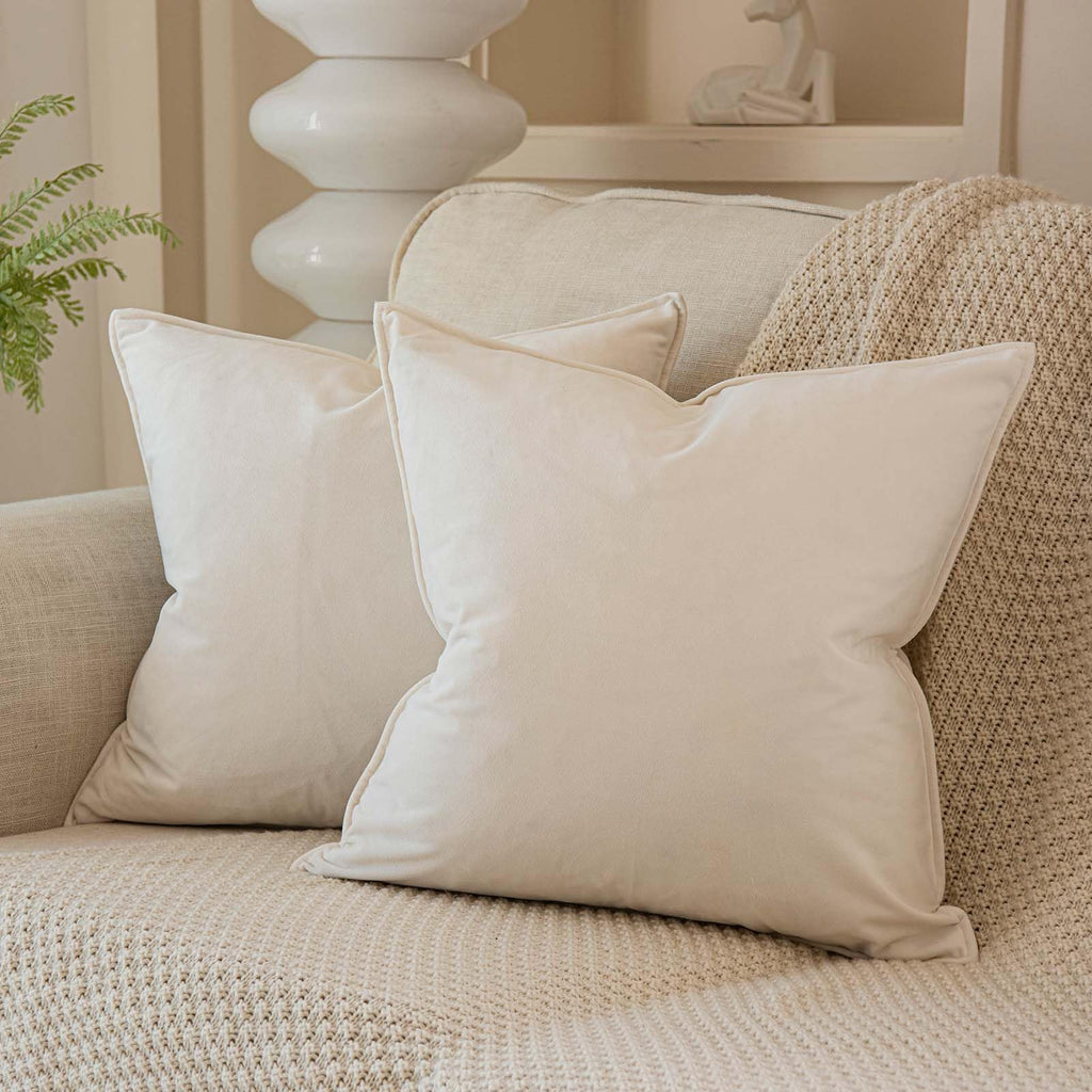 Juspurbet Cream White Decorative Velvet Throw Pillow Covers 22X22 Inch Set Of 2,Broadside Soft Cushion Case With Invisible Zippe