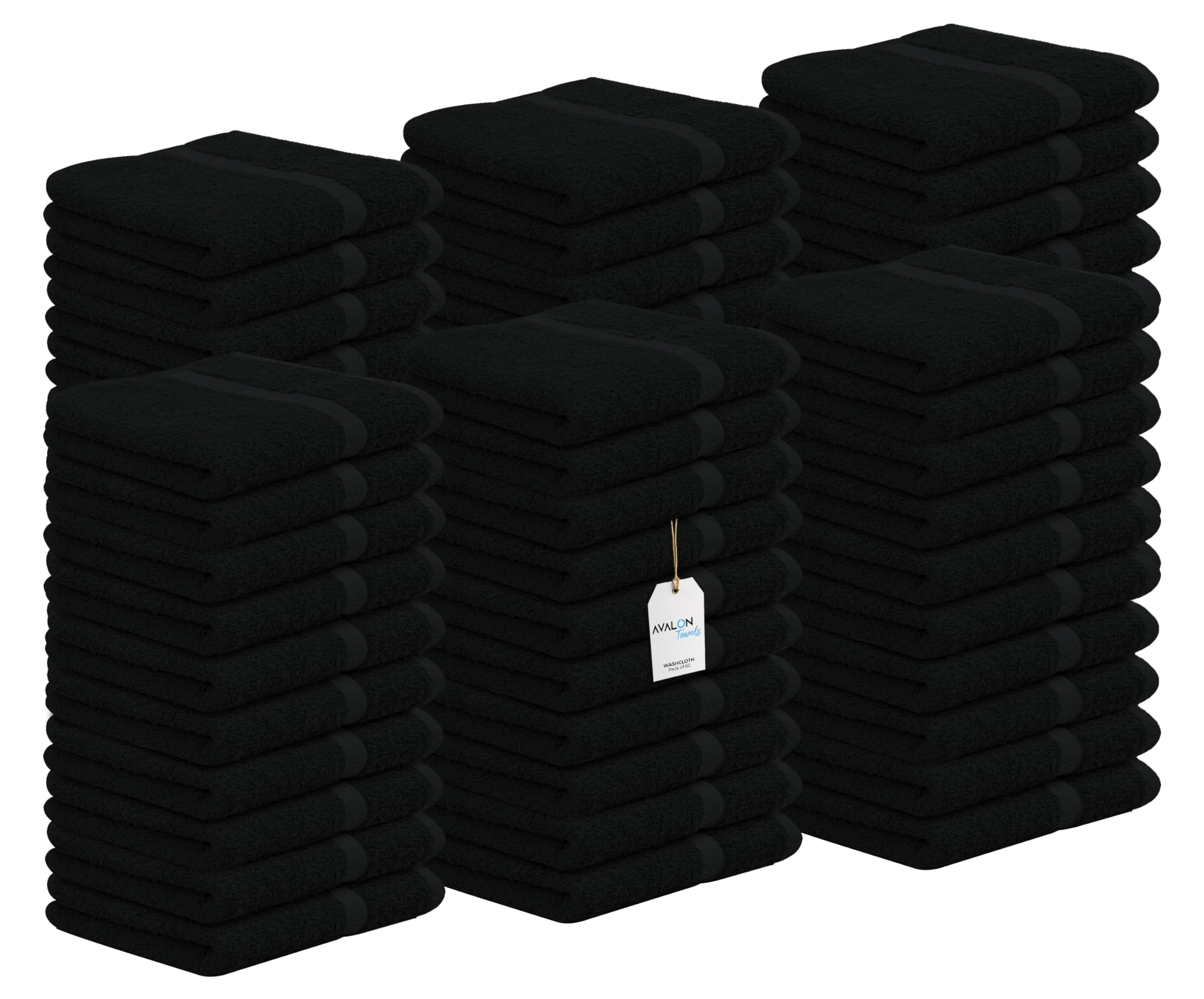 Avalon Towels Cotton Washcloths - (Pack of 60) Size 12x12 Inches, 100% Ring Spun Cotton, Absorbent, Soft Face Towels, Gym Towels