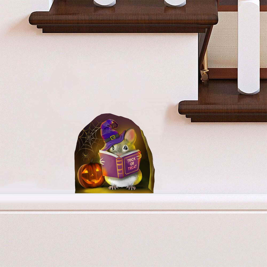 Halloween Mouse Reading Book In Hole, Wall Decal Sticker, Holiday Party Lover Decoration, Pumpkin Spider Parties, Mice Baseboard