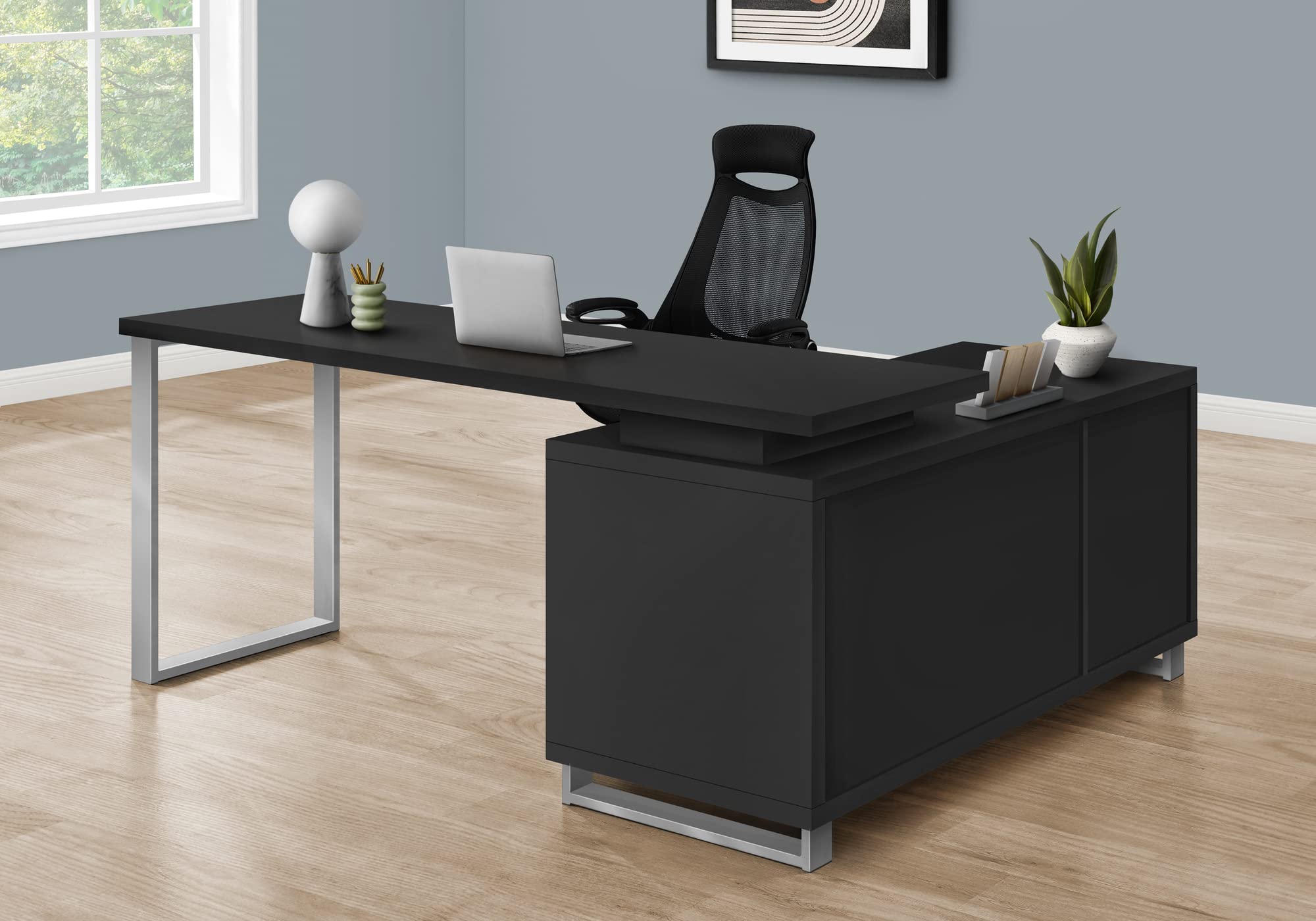 Monarch Specialties I 7717 Computer Desk, Home Office, Corner, Storage Drawers, 72' L, L Shape, Work, Laptop, Metal, Laminate, Black, Grey, Contemporary, Modern