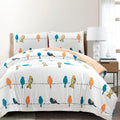 Lush Decor Rowley Birds Reversible Cotton Duvet Cover Set, 3 Piece Set, King, Multi - Colorful Bird Bedding Set - Whimsical & Pl