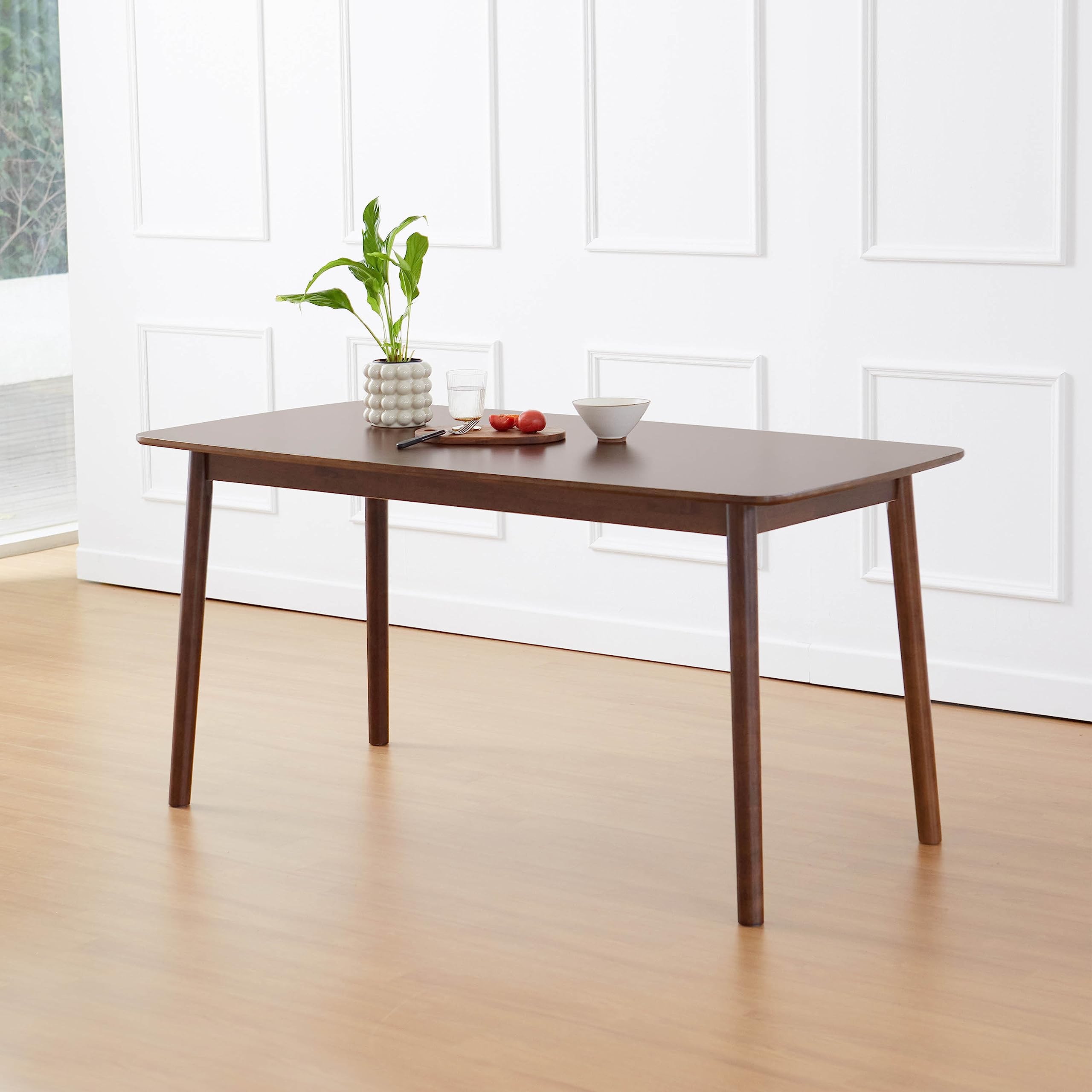 Livinia Aslan 59' Malaysian Oak Rectangular Wooden Dining Table/Large Solid Wood Kitchen Desk (Walnut)