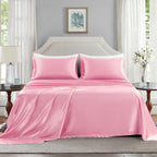 Golal Satin Sheets Queen Size - 4 Pieces Luxury Silky Soft Bed Sheets, Wrinkle-Free Light Pink Satin Silk Sheet Set With 1 Deep Pocket Fitted Sheet, 1 Flat Sheet, 2 Pillow Cases