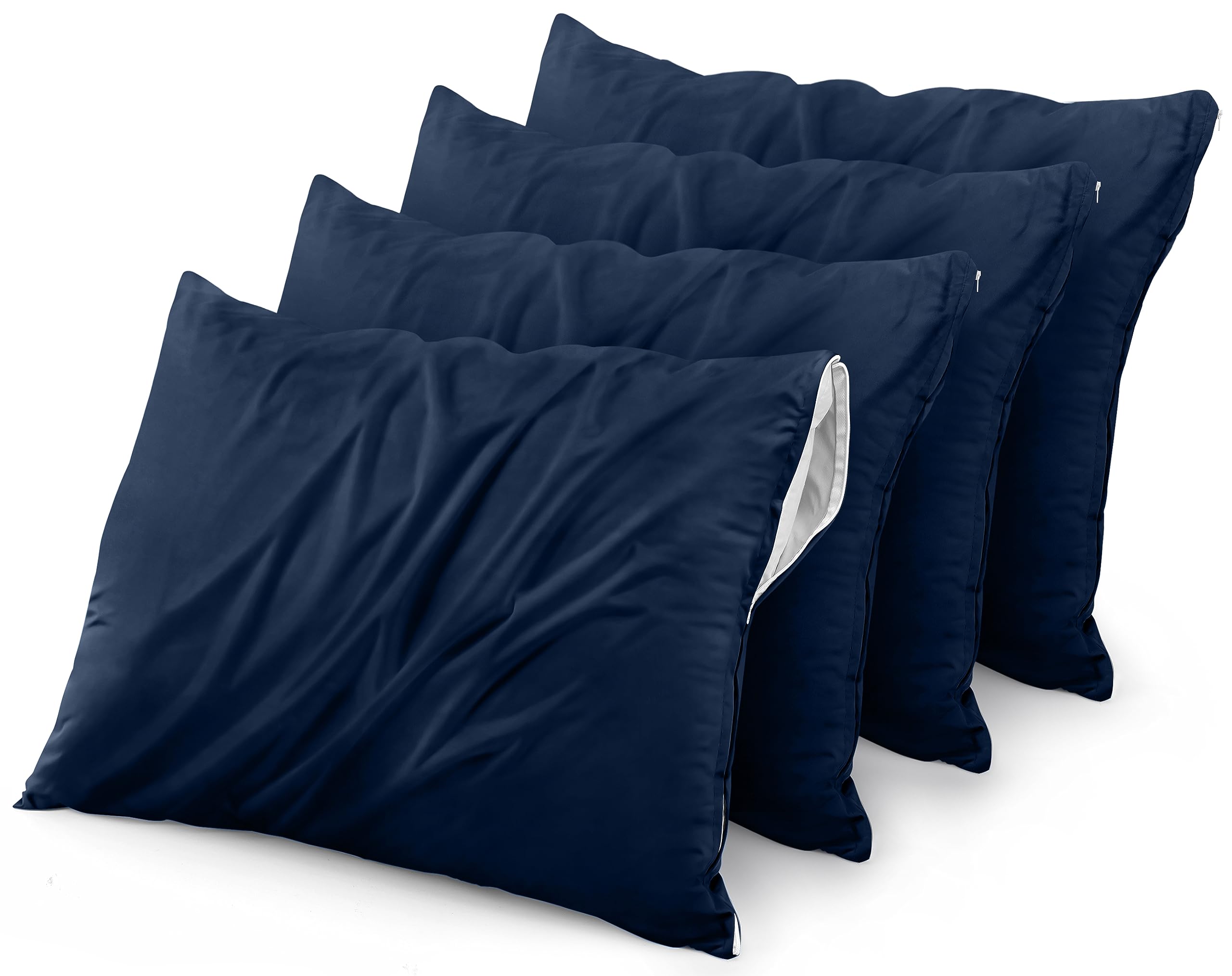 Utopia Bedding Waterproof Pillow Protector Zippered (4 Pack) Queen Navy - Bed Bug Proof Pillow Encasement 20 X 28 Inches