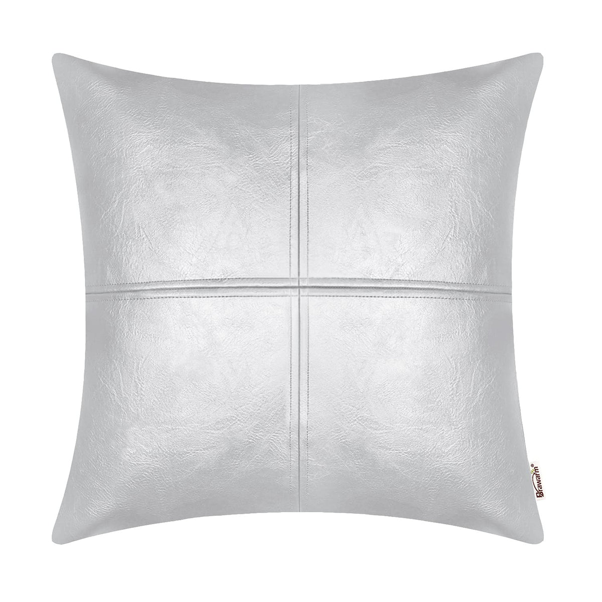 Brawarm Faux Leather Throw Pillow Covers 22 X 22 Inches, Silver Leather Pillow Cover, Hand Stitched Leather Decorative Pillow Co