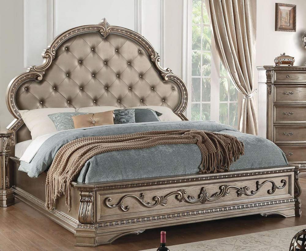 ACME Furniture Bed, PU and Antique Silver