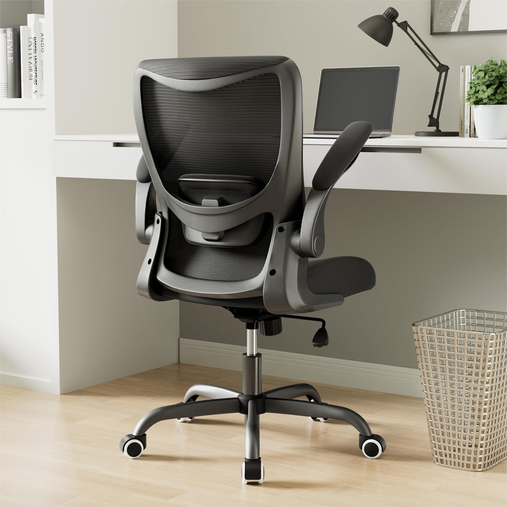 Muxx.Stil Office Chair, Ergonomic Desk Chair With Adjustable Lumbar Support And Flip Up Armrest, Breathable Mesh Computer Chair For Home Office, Black