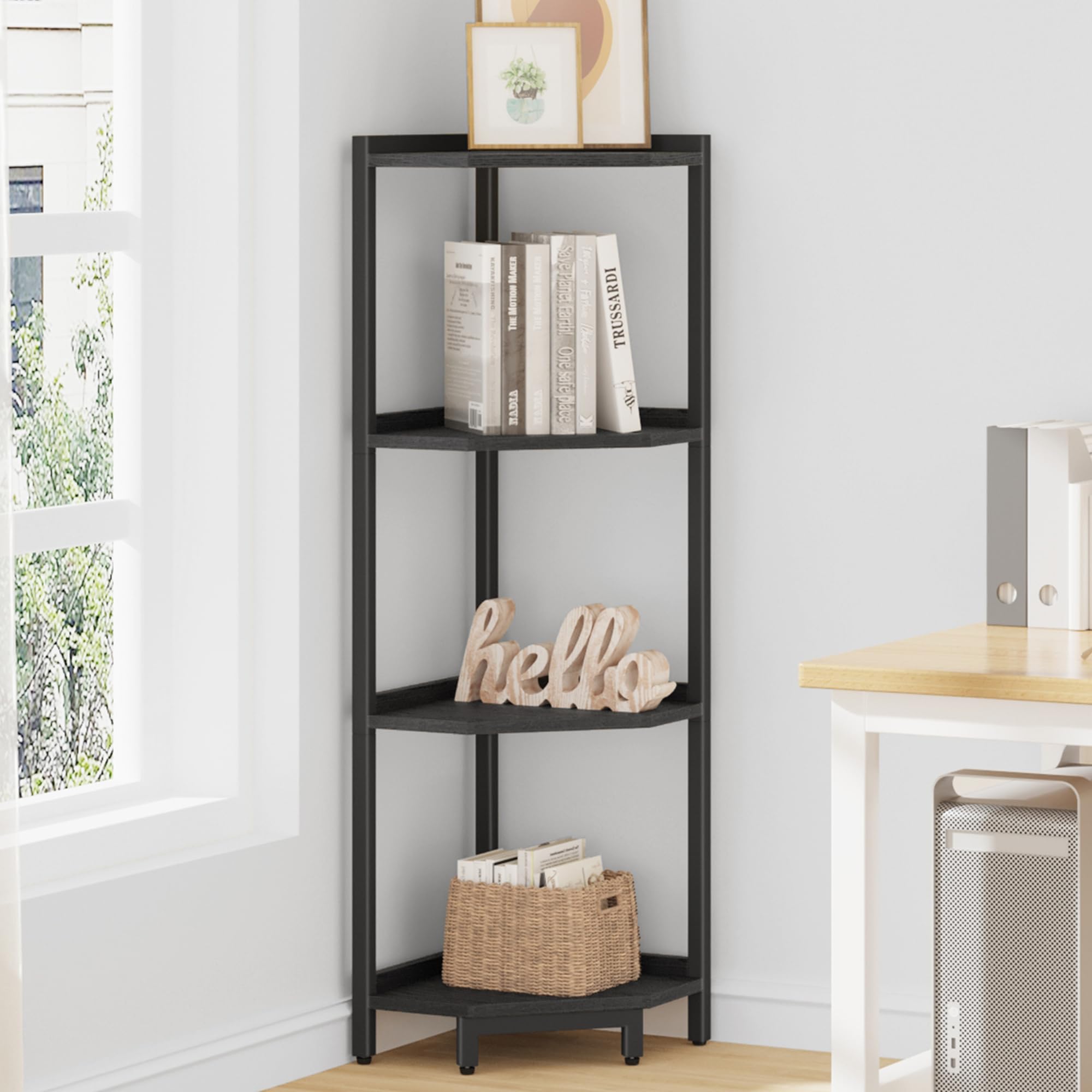 Hzuaneri Corner Shelf Stand, Corner Bookshelf, Storage Standing Shelf ...