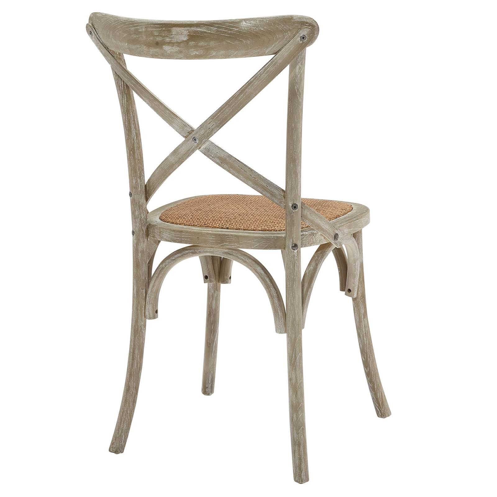 Modway Gear Rustic Modern Farmhouse Elm Wood Rattan Four Dining Chairs In Gray
