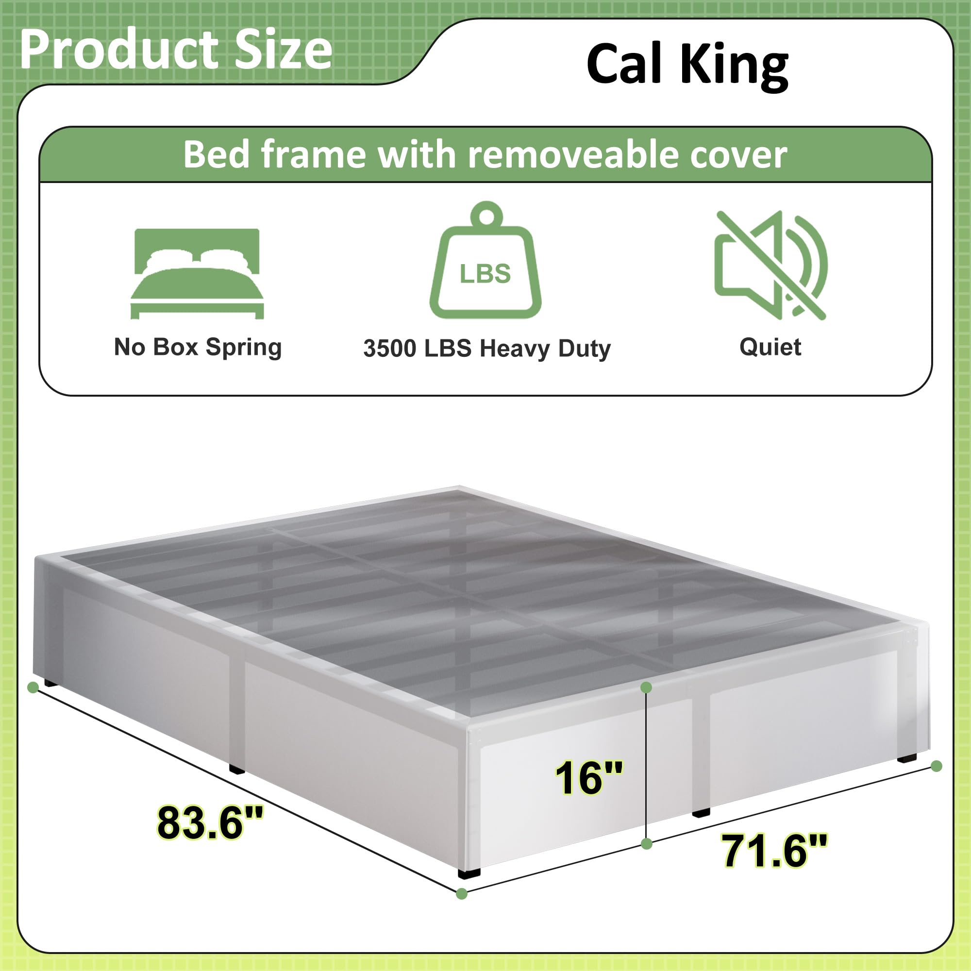 Upcanso 16 Inch Cal King Bed Frame With White Skirt Cover, Metal California King Bed Frames With Storage, No Box Spring Needed, Heavy Duty, Easy Assembly, Noise Free, Mattress Foundation